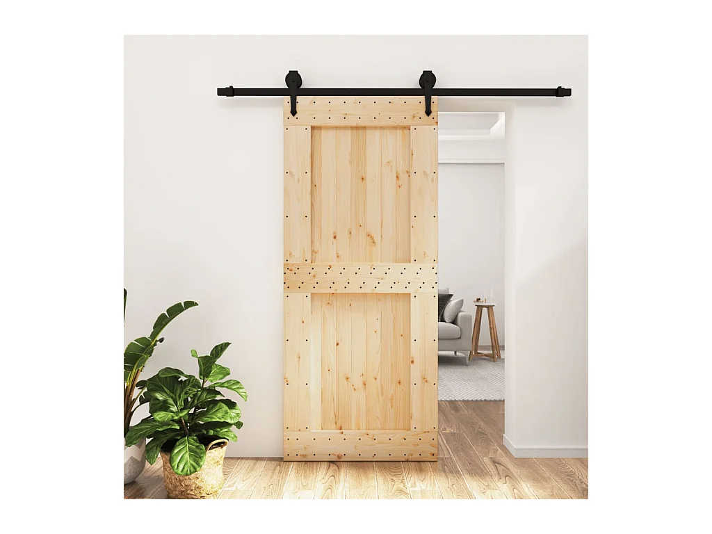 Porte coulissante et kit de quincaillerie 90x210 cm pin massif