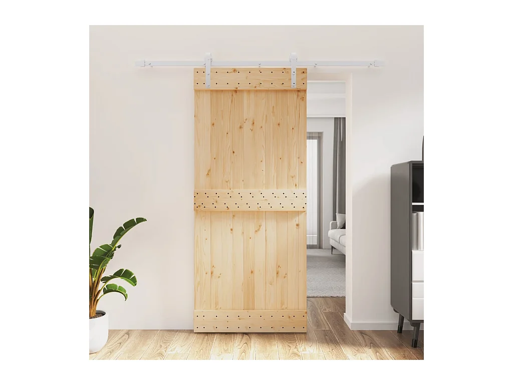 Porta de Correr de Madeira de Pinho Maciça 90x210 cm com Ferragens Duráveis