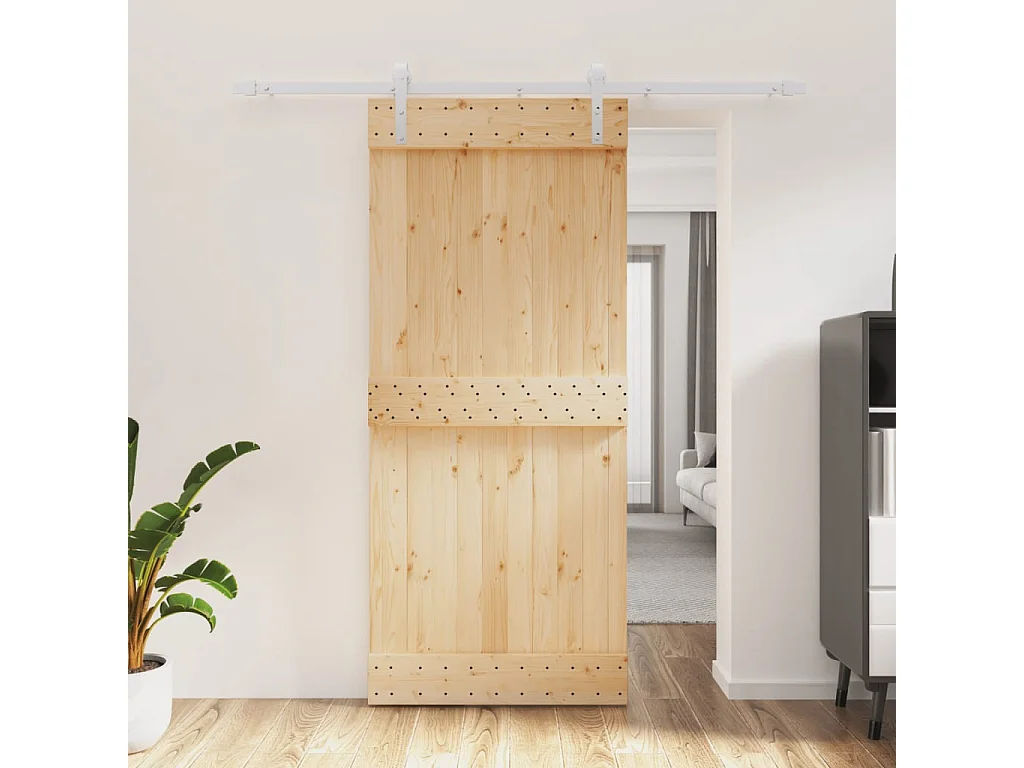 Porte coulissante et kit de quincaillerie 90x210 cm pin massif