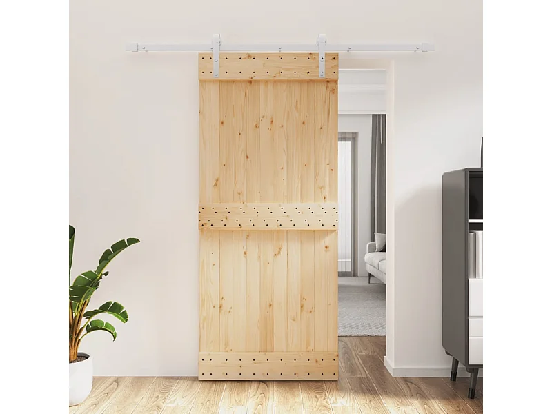 Porte coulissante et kit de quincaillerie 90x210 cm pin massif