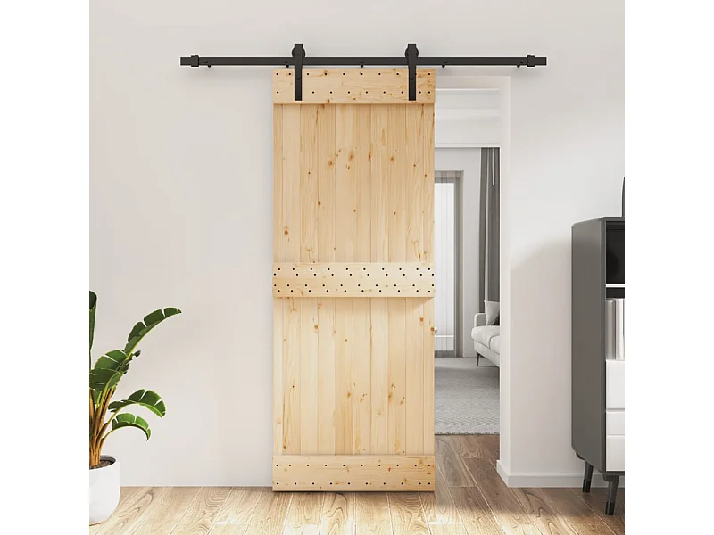 Porta de Correr em Madeira de Pinho Maciça 80x210 cm com Ferragens Robustas