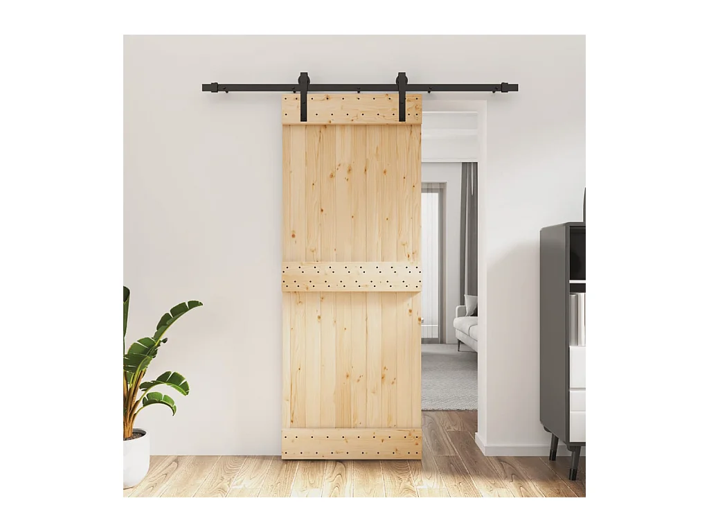 Porta de Correr em Madeira de Pinho Maciça 80x210 cm com Ferragens Robustas