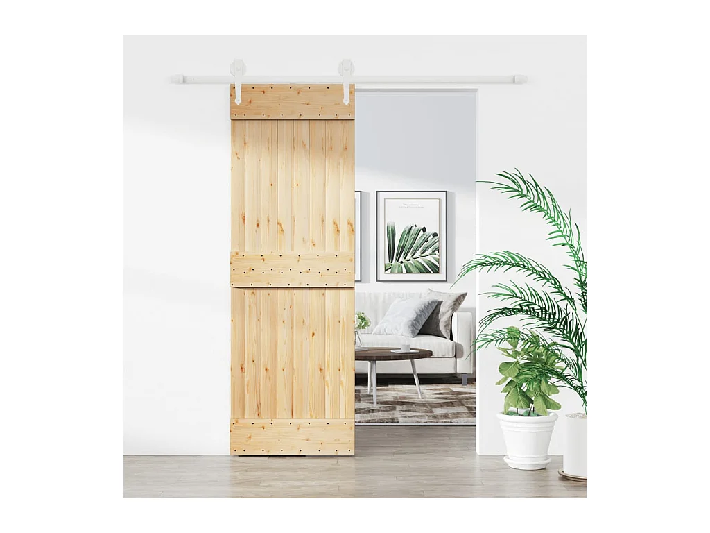 Puerta corredera con herrajes madera maciza de pino 70x210 cm