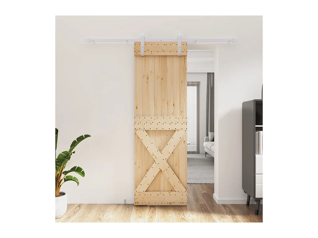 Porta Scorrevole con Set Hardware 70x210 cm Legno Massello Pino