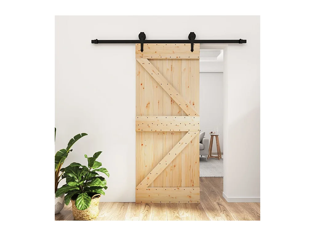 Puerta corredera con herrajes madera maciza de pino 85x210 cm