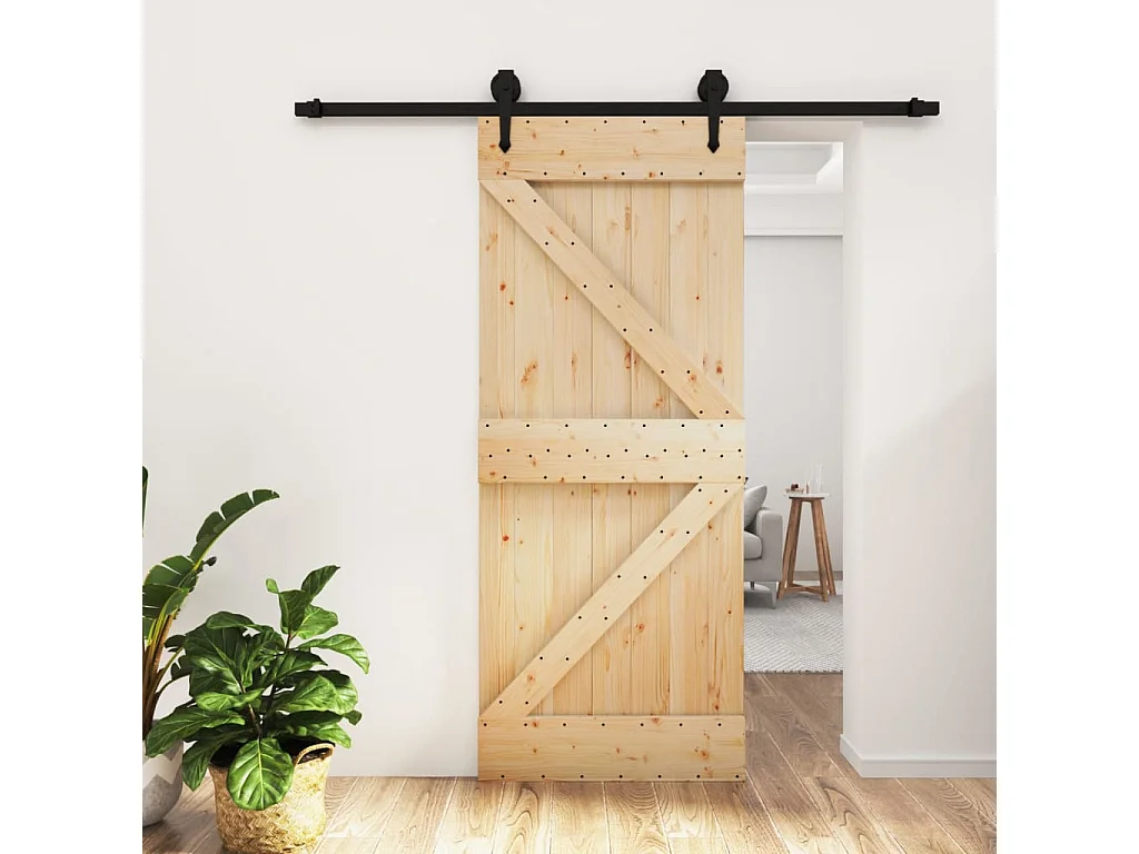 Porte coulissante et kit de quincaillerie 85x210 cm pin massif
