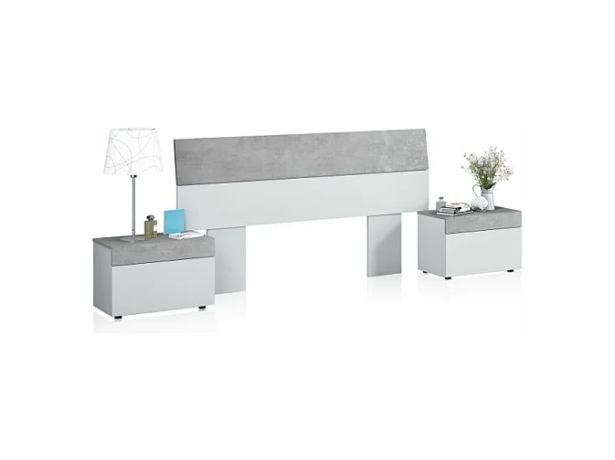 Cabecero con mesitas Axel Blanco Artik (Blanco Mate) - Gris Cemento