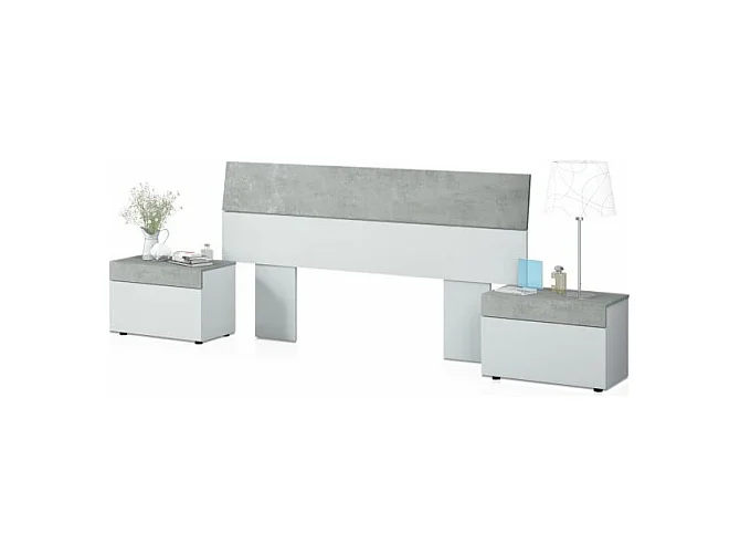 Cabecero con mesitas Axel Blanco Artik (Blanco Mate) - Gris Cemento