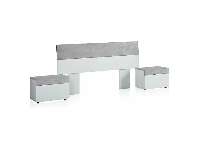 Cabecero con mesitas Axel Blanco Artik (Blanco Mate) - Gris Cemento