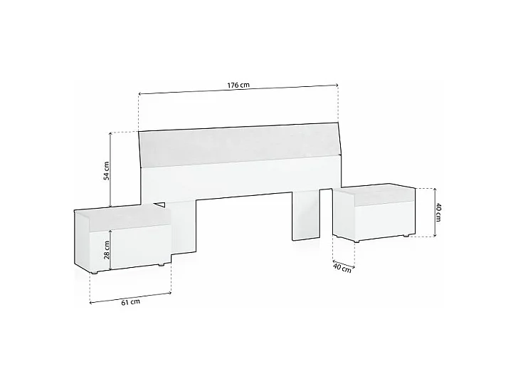 Cabecero con mesitas Axel Blanco Artik (Blanco Mate) - Gris Cemento
