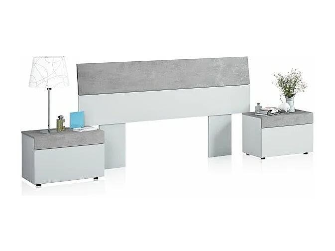Cabecero con mesitas Axel Blanco Artik (Blanco Mate) - Gris Cemento