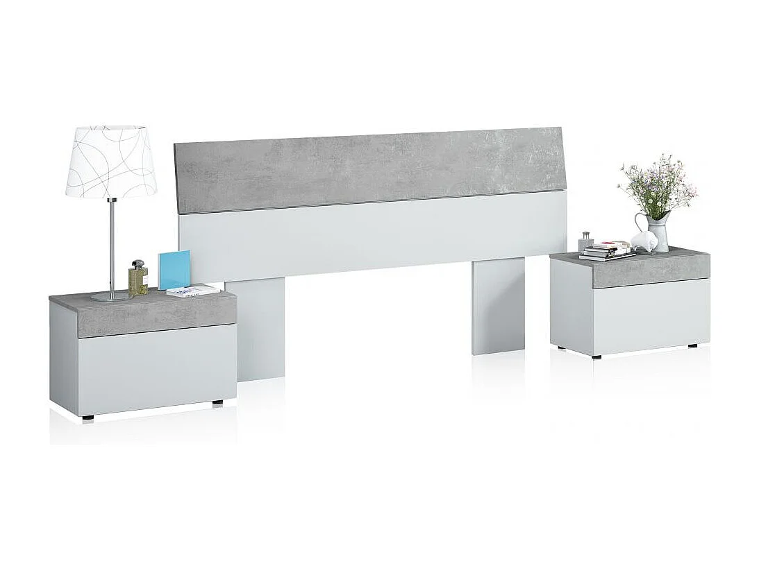 Cabecero con mesitas Axel Blanco Artik (Blanco Mate) - Gris Cemento