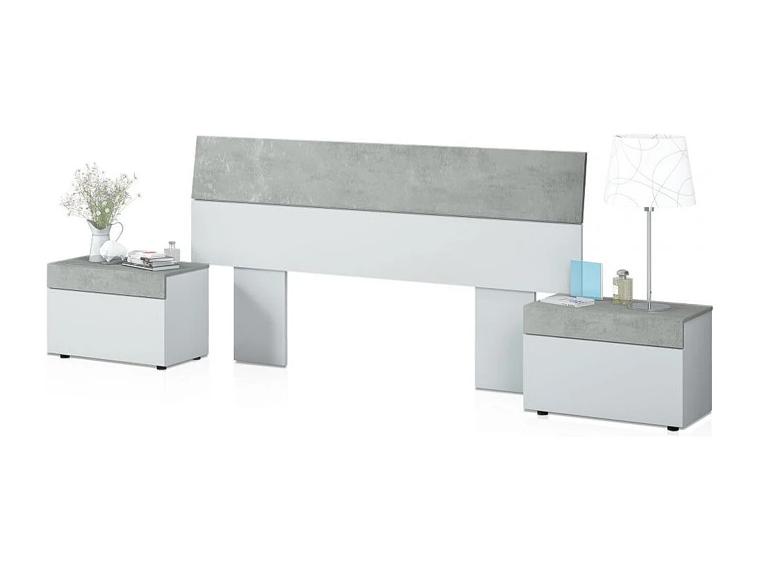 Cabecero con mesitas Axel Blanco Artik (Blanco Mate) - Gris Cemento