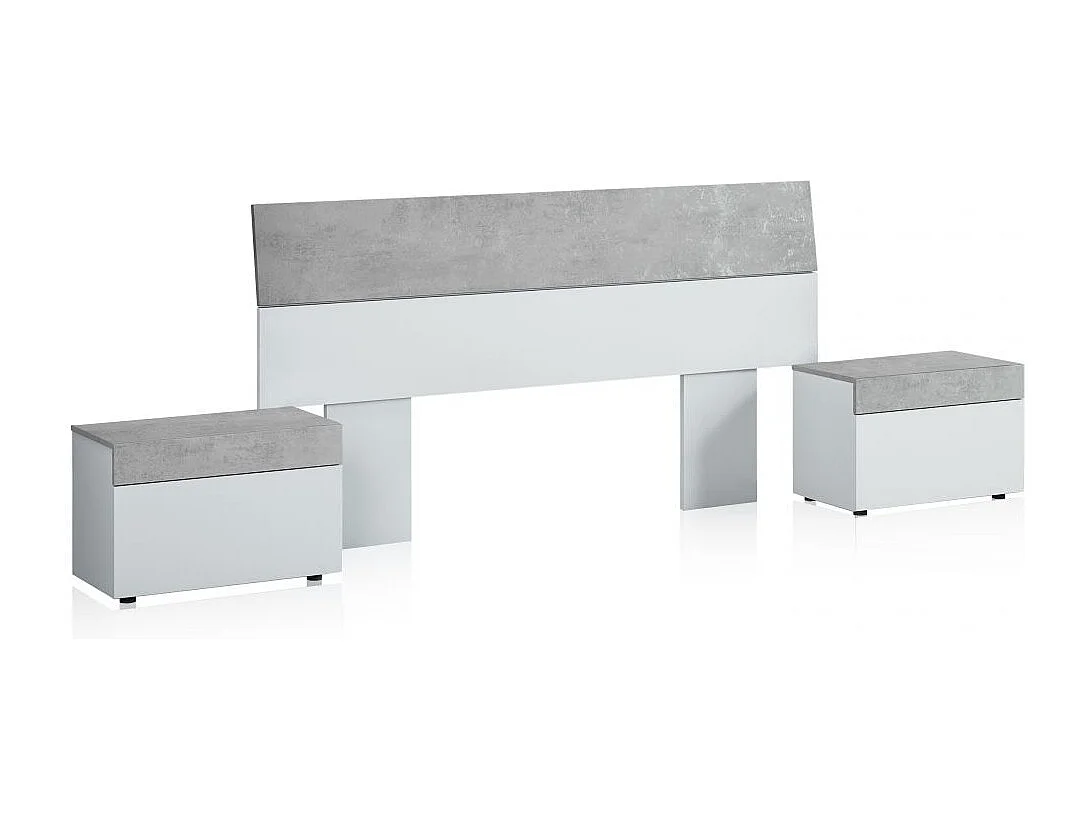 Cabecero con mesitas Axel Blanco Artik (Blanco Mate) - Gris Cemento
