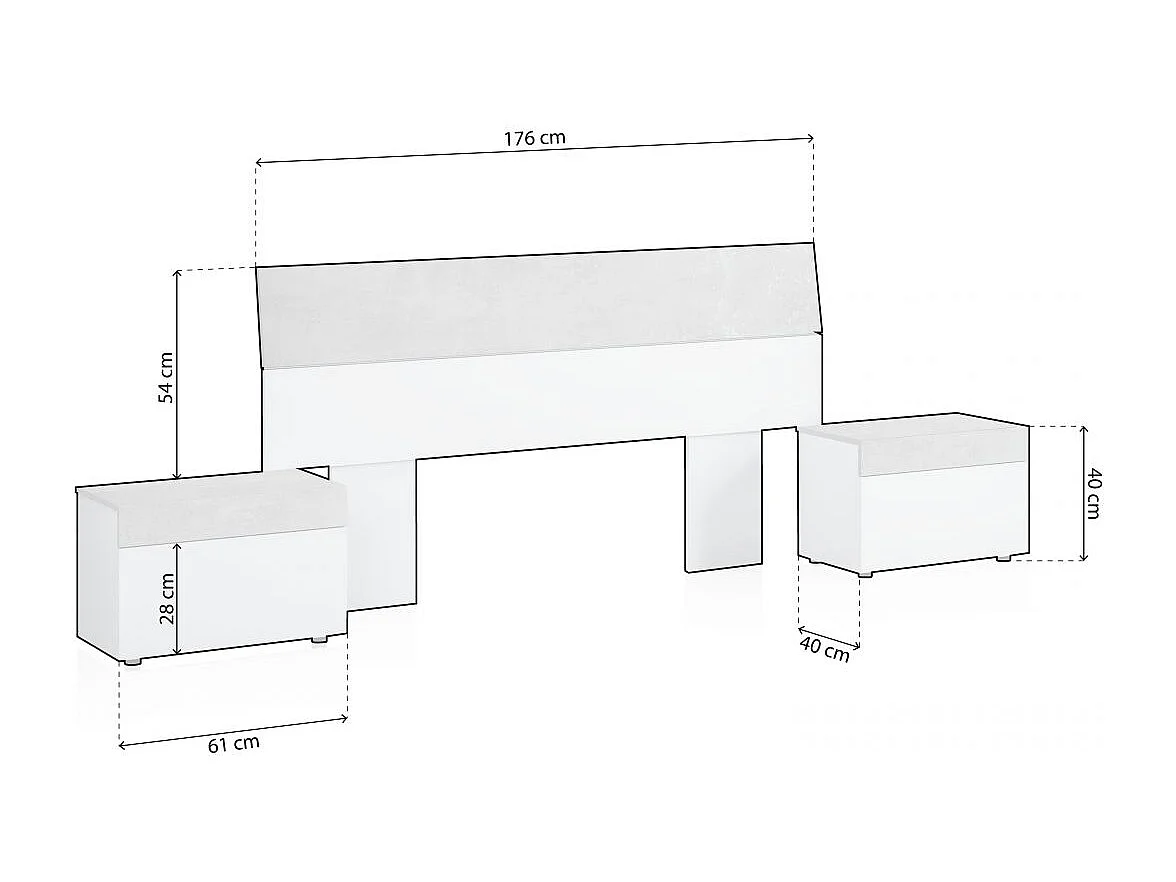 Cabecero con mesitas Axel Blanco Artik (Blanco Mate) - Gris Cemento