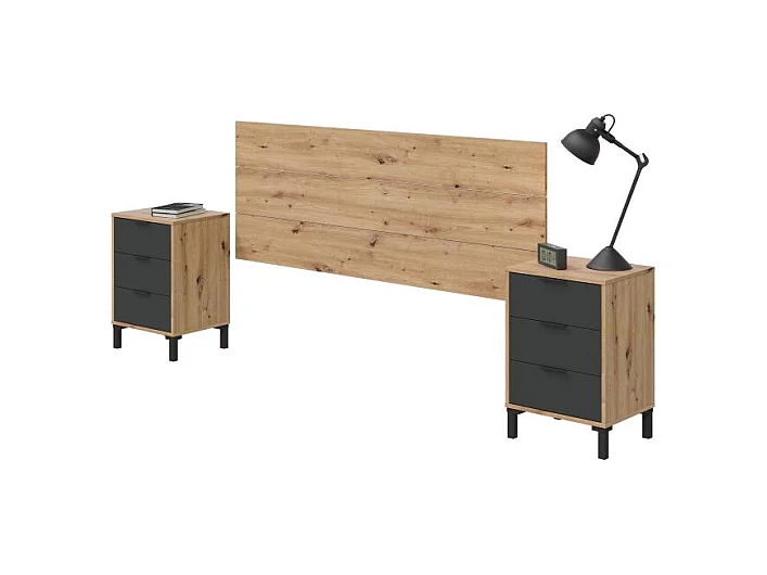Cabecero con mesitas Luke Gris Antracita - Roble Nodi