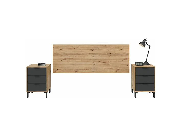 Cabecero con mesitas Luke Gris Antracita - Roble Nodi