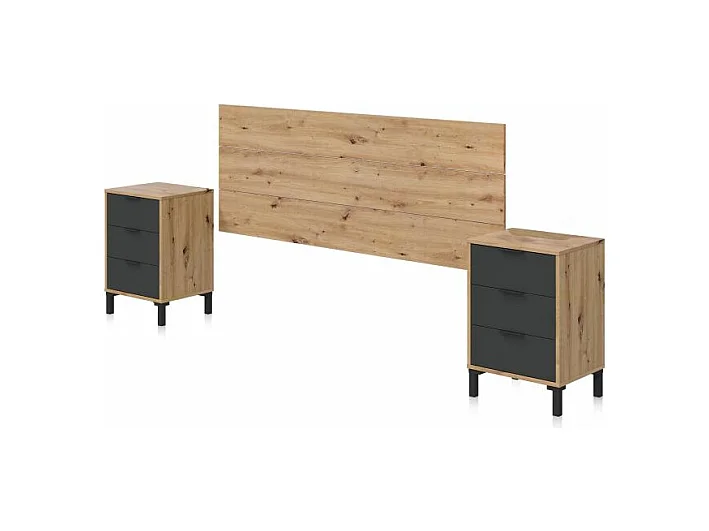 Cabecero con mesitas Luke Gris Antracita - Roble Nodi