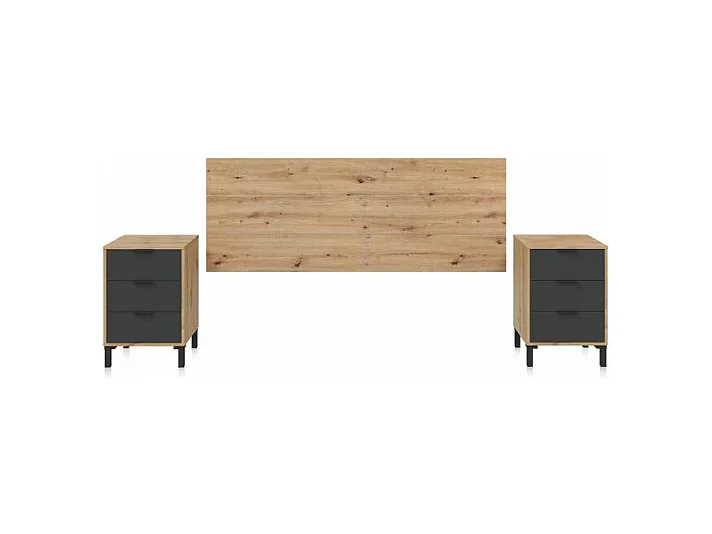 Cabecero con mesitas Luke Gris Antracita - Roble Nodi