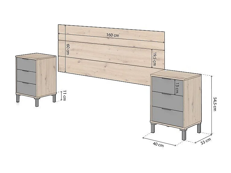 Cabecero con mesitas Luke Gris Antracita - Roble Nodi