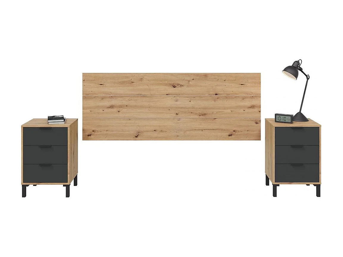 Cabecero con mesitas Luke Gris Antracita - Roble Nodi