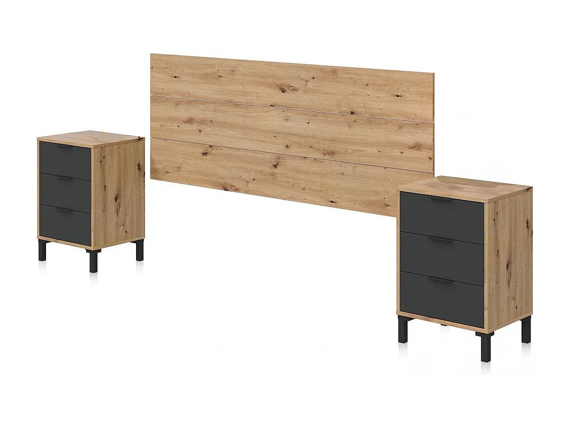 Cabecero con mesitas Luke Gris Antracita - Roble Nodi