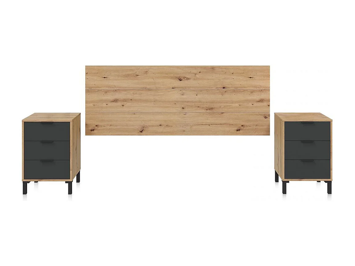 Cabecero con mesitas Luke Gris Antracita - Roble Nodi