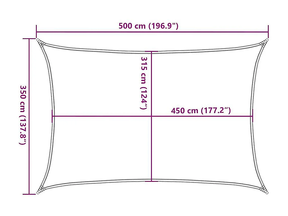 Para-sol estilo vela retangular amarelo 3,5x5m em PEAD resistente a UV