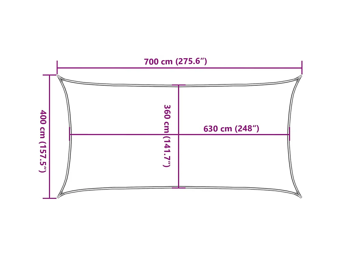 Toldo de vela rectangular HDPE amarillo 160 g/m² 4x7 m