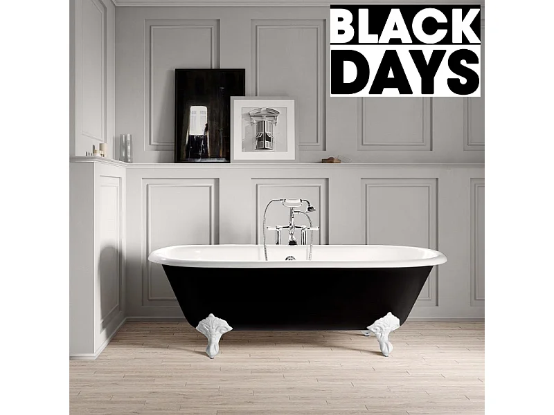 Baignoire sur pieds en fonte PLYMOUTH Noire 153 cm Pieds blancs