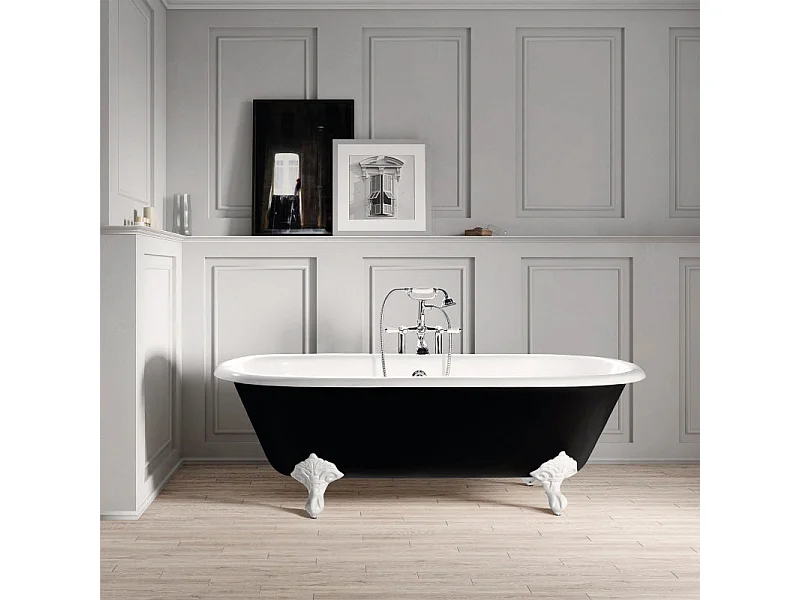 Baignoire sur pieds en fonte PLYMOUTH Noire 153 cm Pieds blancs