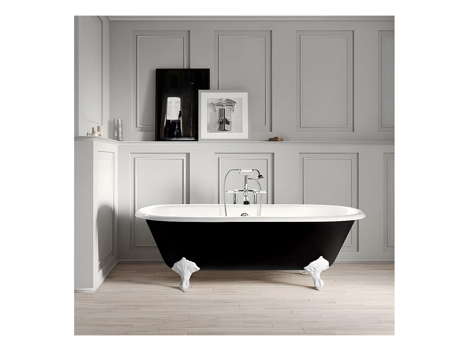 Baignoire sur pieds en fonte PLYMOUTH Noire 153 cm Pieds blancs