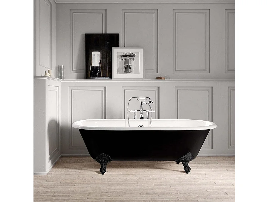 Baignoire sur pieds en fonte PLYMOUTH Noire 153 cm Pieds blancs