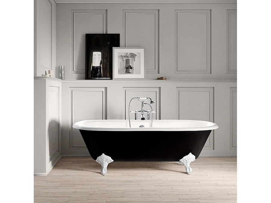 Bañera de Hierro PLYMOUTH negra  153 cm Patas BLANCAS