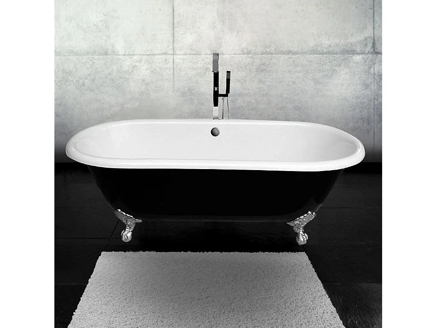 Bañera de Hierro PLYMOUTH negra  153 cm Patas BLANCAS