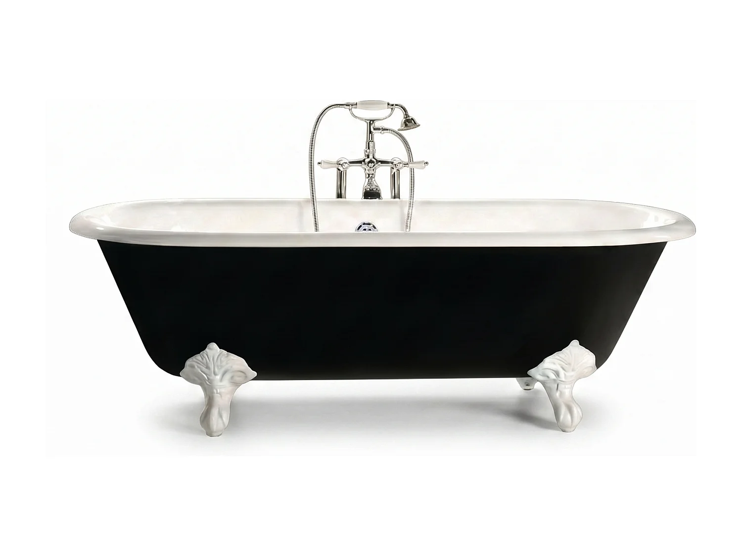 Bañera de Hierro PLYMOUTH negra  153 cm Patas BLANCAS