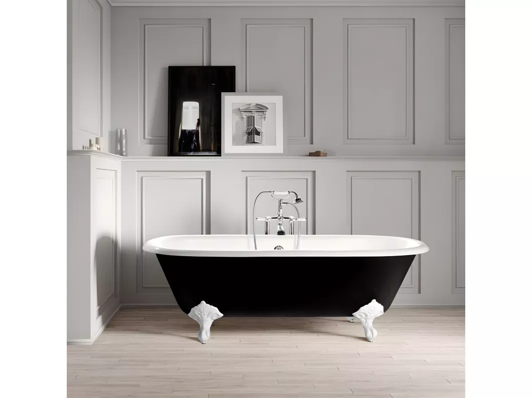 Kauf Unique Vasca da bagno freestanding in ghisa con piedini PLYMOUTH nera 170 cm Piedini bianchi