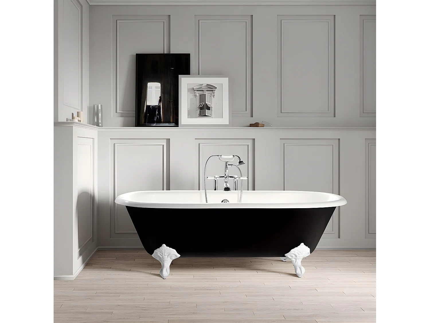 Baignoire sur pieds en fonte PLYMOUTH Noire 170 cm Pieds blancs