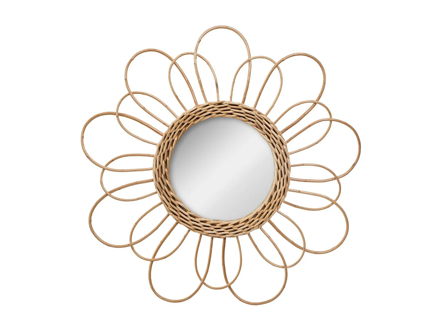 Miroir mural Fleur en Rotin D 38 cm
