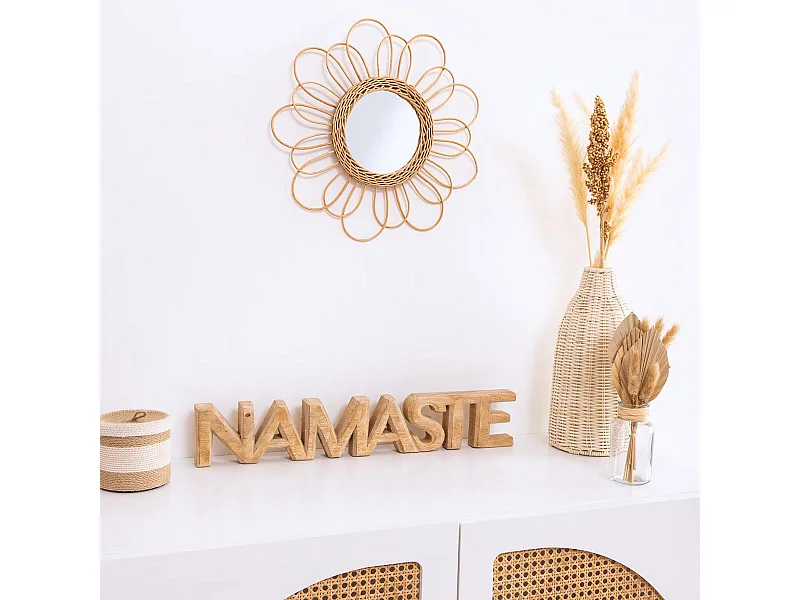 Miroir mural Fleur en Rotin D 38 cm