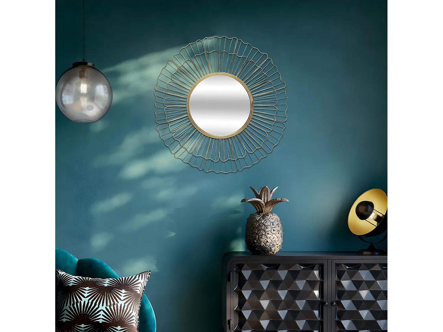 Miroir mural Fleur en Métal doré D 67 cm