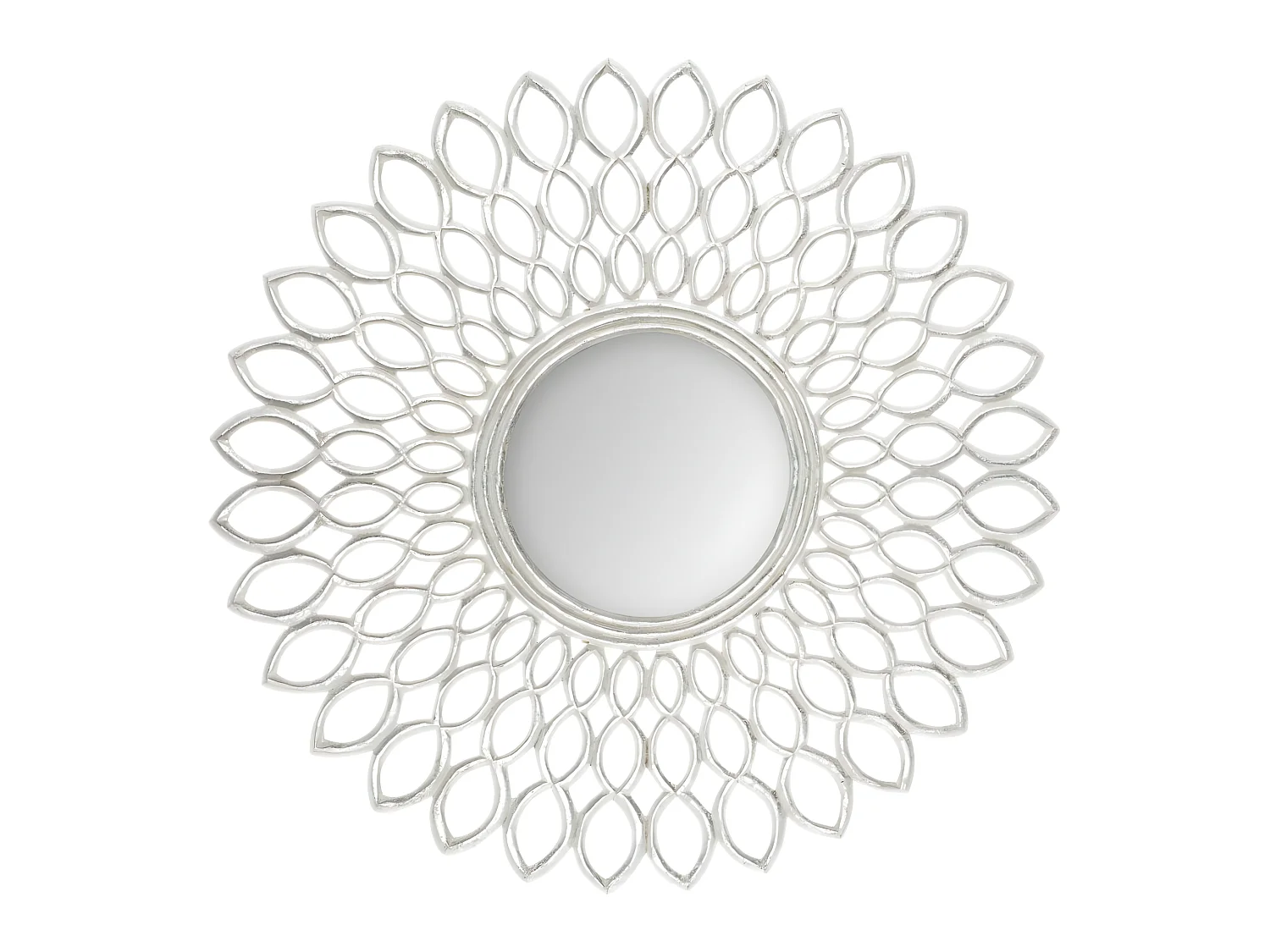 Grand Miroir mural en Bois peint Argent Vieilli D 90 cm