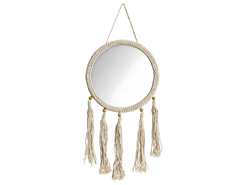 Miroir mural Corde avec Pompons D 30 cm