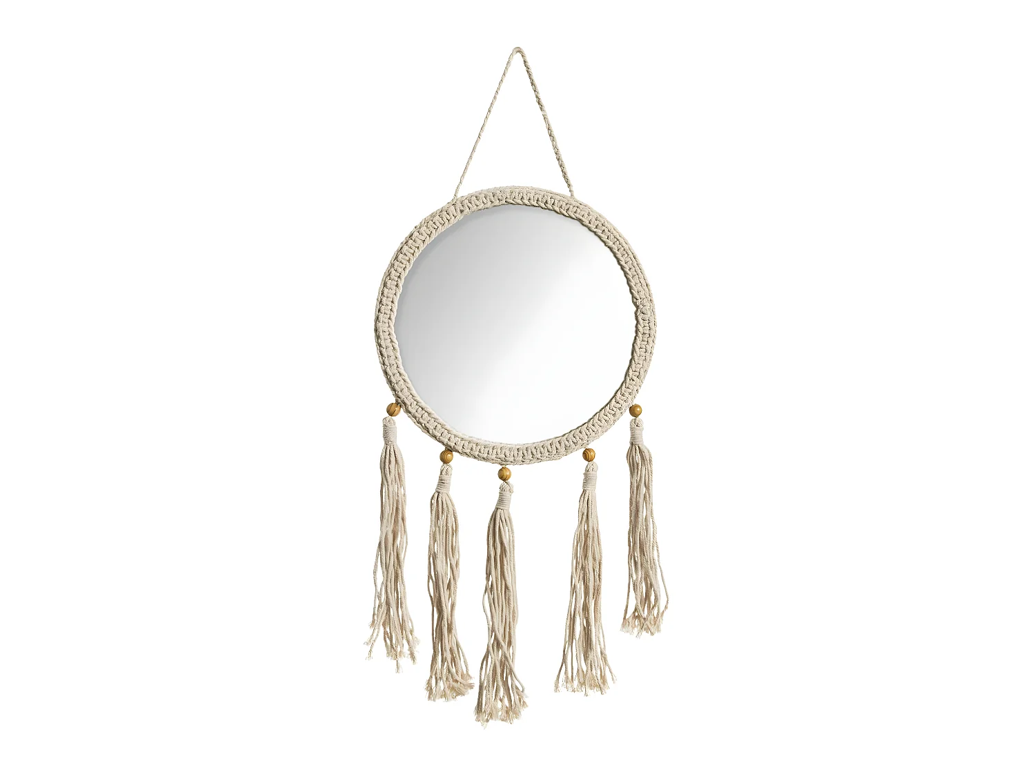 Miroir mural Corde avec Pompons D 30 cm