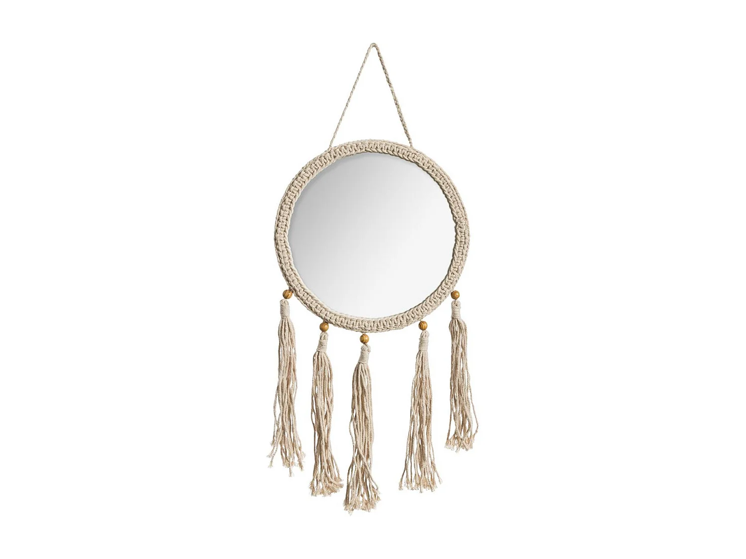 Miroir mural Corde avec Pompons D 30 cm