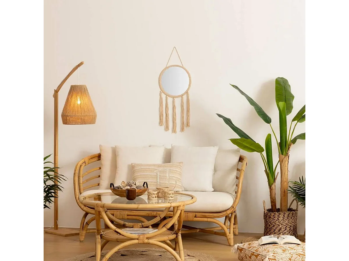 Miroir mural Corde avec Pompons D 30 cm