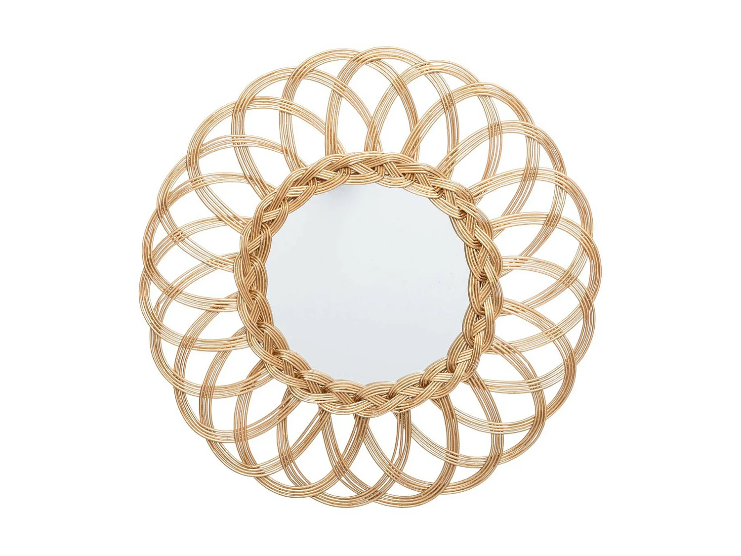 Miroir mural Fleur Doré en Rotin D 50 cm
