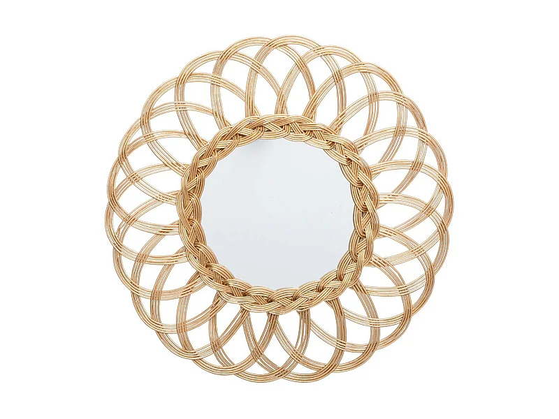 Miroir mural Fleur Doré en Rotin D 50 cm