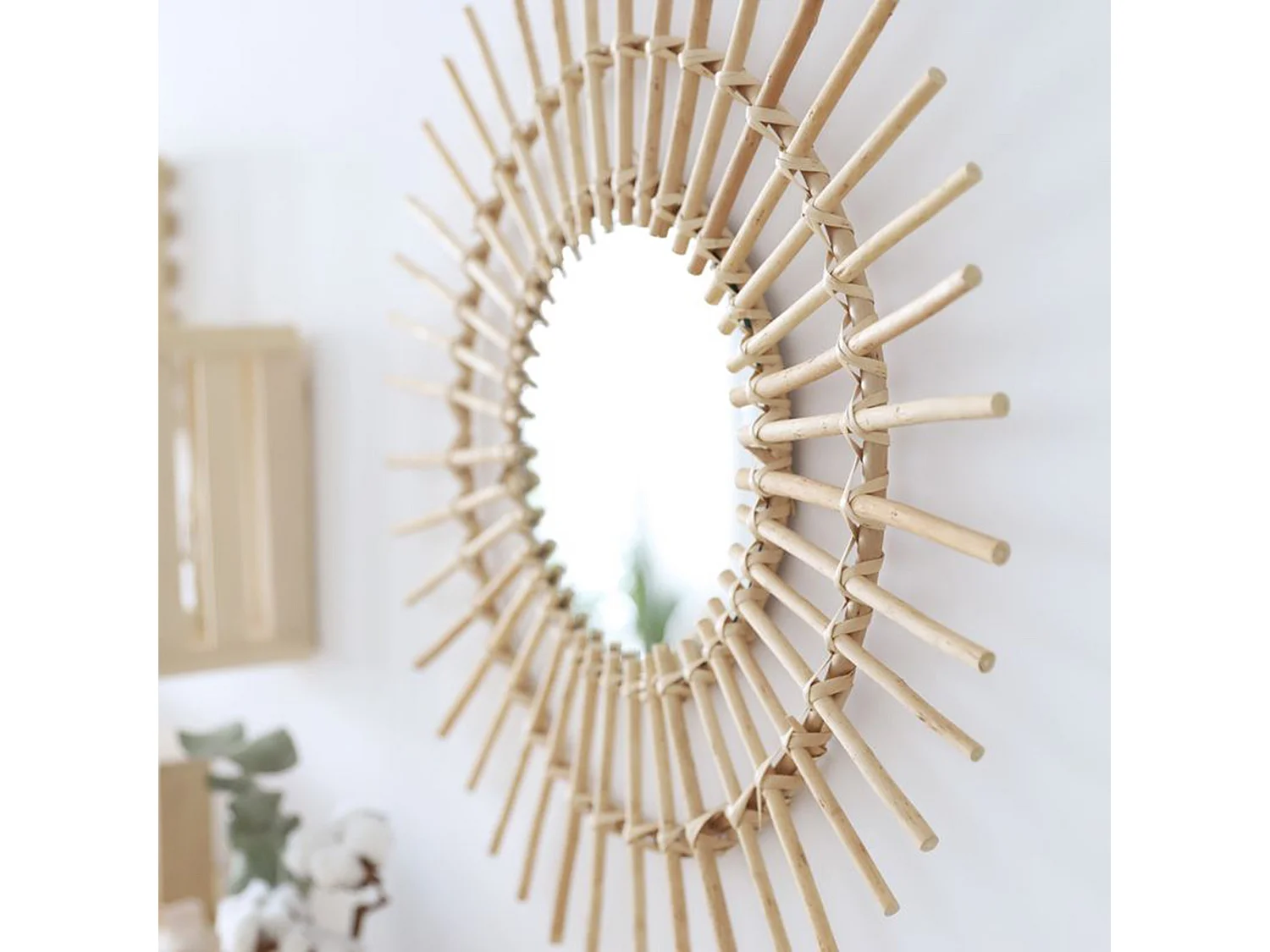 Miroir mural Soleil en Rotin D 58 cm