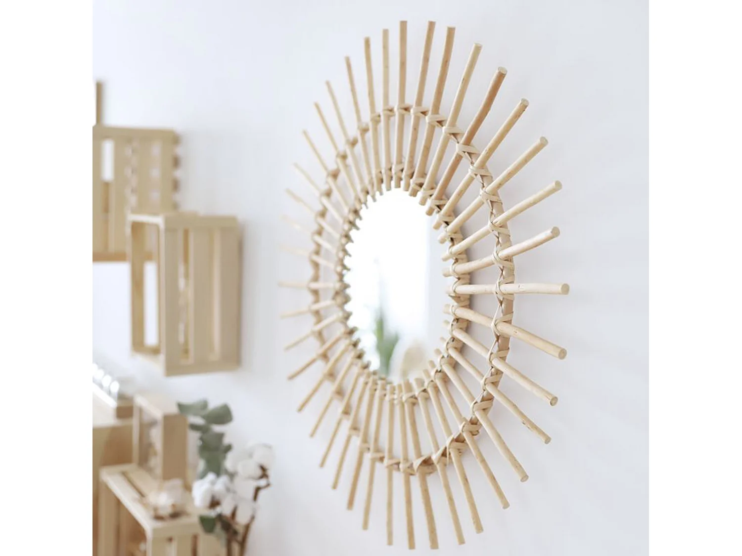 Grote rotan spiegel bruin 58x23,5cm